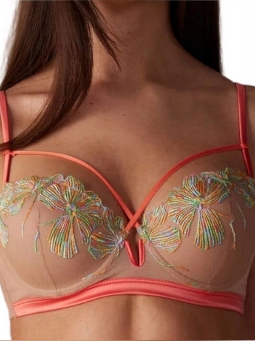 NWOT Beige Bra w Floral/Neon accents 🌸